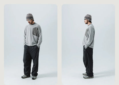 Mountain-Ready Crewneck: Engineered with Ribbed Neck, Reflective Logo, & Secure Chest Pocket for Outdoor Style Unisex