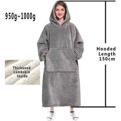 Winter Hoodies Sweatshirt Women Men Pullover Fleece Giant TV Oversized Blanket with Long Flannel Sleeves