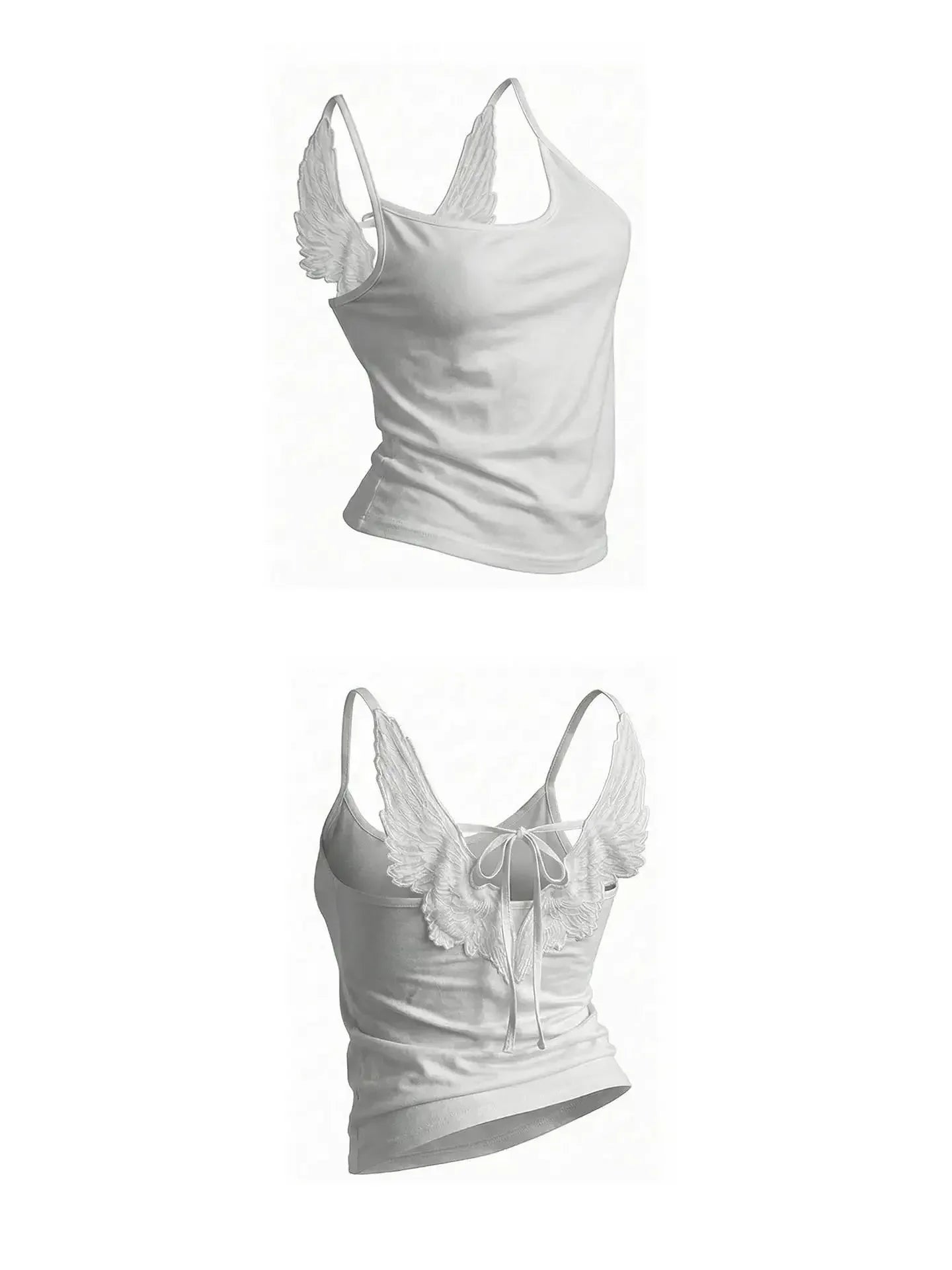 Angel Wings Vest 3D Embossed Wings Embroidery Spaghetti Strap Vest Y2K Women Gothic Fashion Summer Sexy Slim Backless Short Top