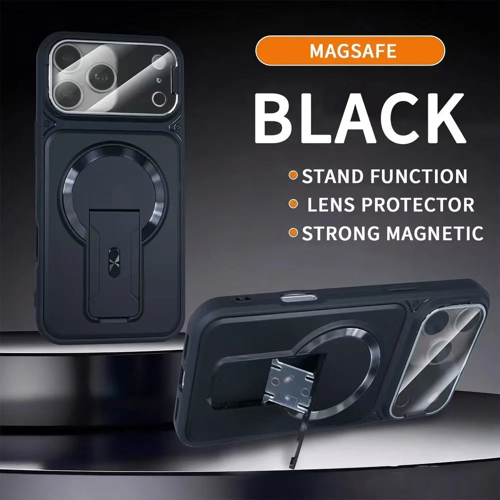 For iPhone 11 12 13 14 15 16 17 Pro Max Plus Case Compatible with MagSafe Invisible Stand Flip Camera  Matte Frosted Cover