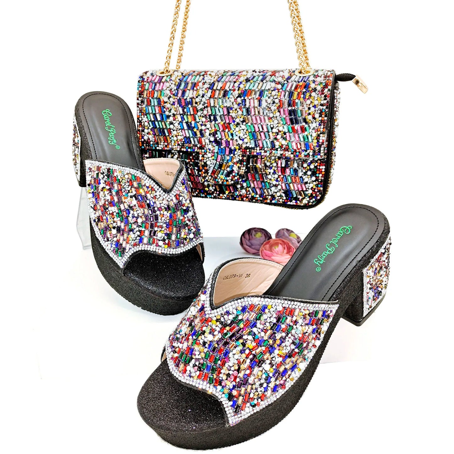 Italian Design Fashion Crystal Fish Mouth High Heels Elegant, Exquisite, And Mature Women's Sandals And Square Bag Set