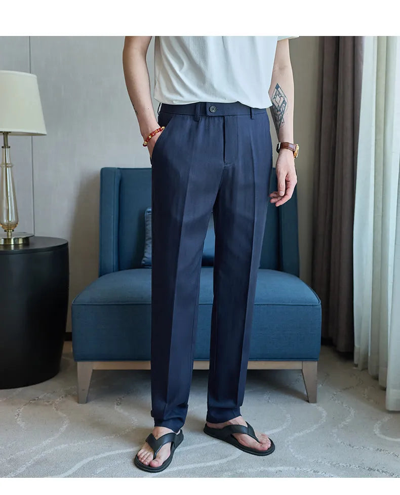 Summer New Linen Breathable Trousers High Quality Fashion Men Straight Casual Pants Men Slim Fit Solid Business Office Suit Pant