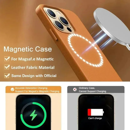 جراب جلد مغناطيسي فاخر لهاتف Apple iPhone 17 Pro Max 16 13 12 14 15 Plus غطاء MacSafe رسمي لهاتف Magsafe i Phone Etui