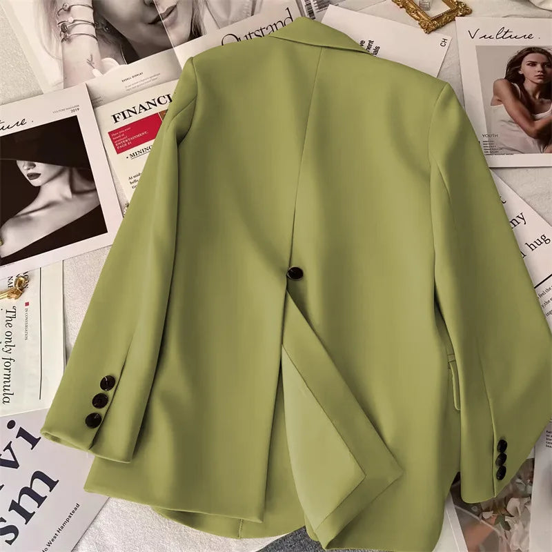 Korean Temperament Slim Blazers Women Spring Autumn Elegant Versatile Back Split Suit Jacket Single Breasted Loose Casual Coat