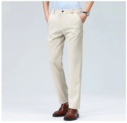 Men's Stretchy Casual Pants Business Suit Pants Spring Summer Breathable Dress Pants Full Length Homme Work Trousers