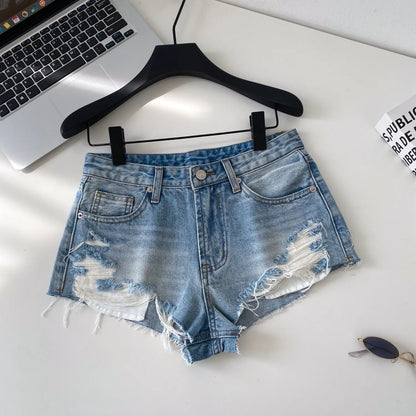 American Retro Camouflage Mini Shorts 2026 Ladies Hollow Out Slim Beach Pants Hot Girl Sexy Print Denim Shorts