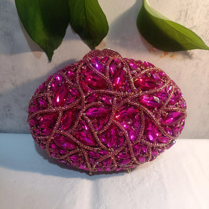 Lady Fushia Wedding Gems Evening Purses Women Luxury Hot Pink Crystal Clutch Purse Party Clutches Bridal Rhinestone Minaudiere