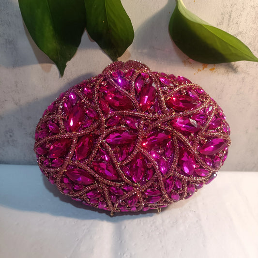 Lady Fushia Wedding Gems Evening Purses Women Luxury Hot Pink Crystal Clutch Purse Party Clutches Bridal Rhinestone Minaudiere