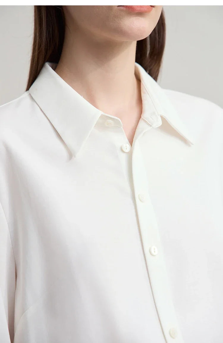 Women's Shirt 2025 Autumn New Minimalist Solid Knitted Ladies Tops Versatile Long Sleeve Straight Women's Blouse 12553101