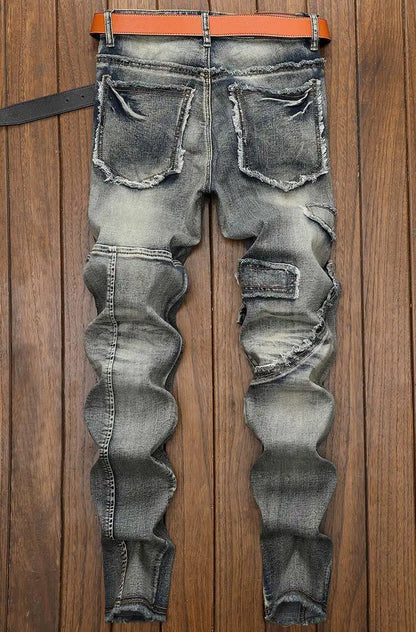 High Quality Fashion Luxury Retro Men's Denim Jeans Korean Style Vintage Casual Punk Motorcycle Designer Riding Cargo Jeans