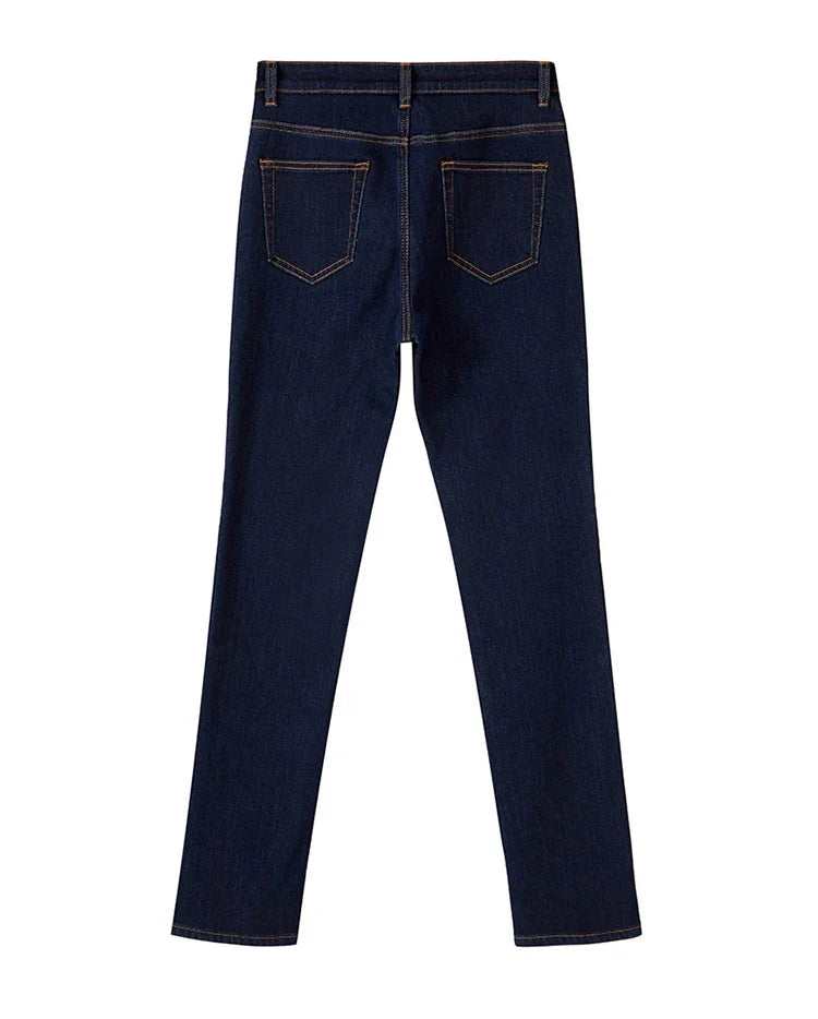 Minimalism Jeans for Women 2025 Autumn Slim Feet Fashion Casual All-match Cotton Slight Strech Ankle-Length Pants 12514004