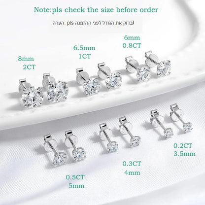 0.2-2CT Certified Moissanite Stud Earrings for Women 4 Claw Sparkling Wedding Party Jewelry Sterling Silver S925