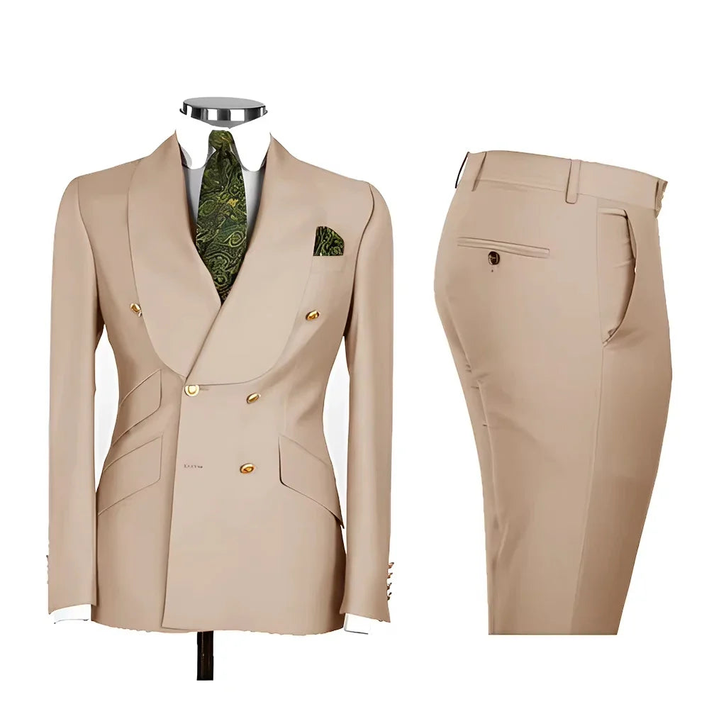 Men's Suit in Blue Color Double Breasted 2 Piece Blazer  Pants  Slim Fit Set Custom Business Luxury Tuxedo Casual Wedding Groom
