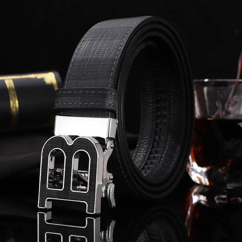 New Width 3.4cm Men's Belt Business Formal Real Leather Canvas Male Belt High Quality Metal Automatic Buckle Belt for men jeans