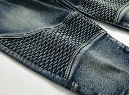 2026 New Men's Yellow Jeans, Blue Stretch Biker Trousers, Broken Hole Jeans, Fashion Popular Men Denim Pants Big Size 29-42