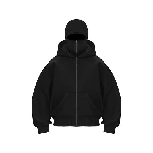 Autumn Winter Unisex zip up hoodies Ninja jacket Cupid pattern Men's Women's Balaclava Hooded Mask Design warm sweatshirt