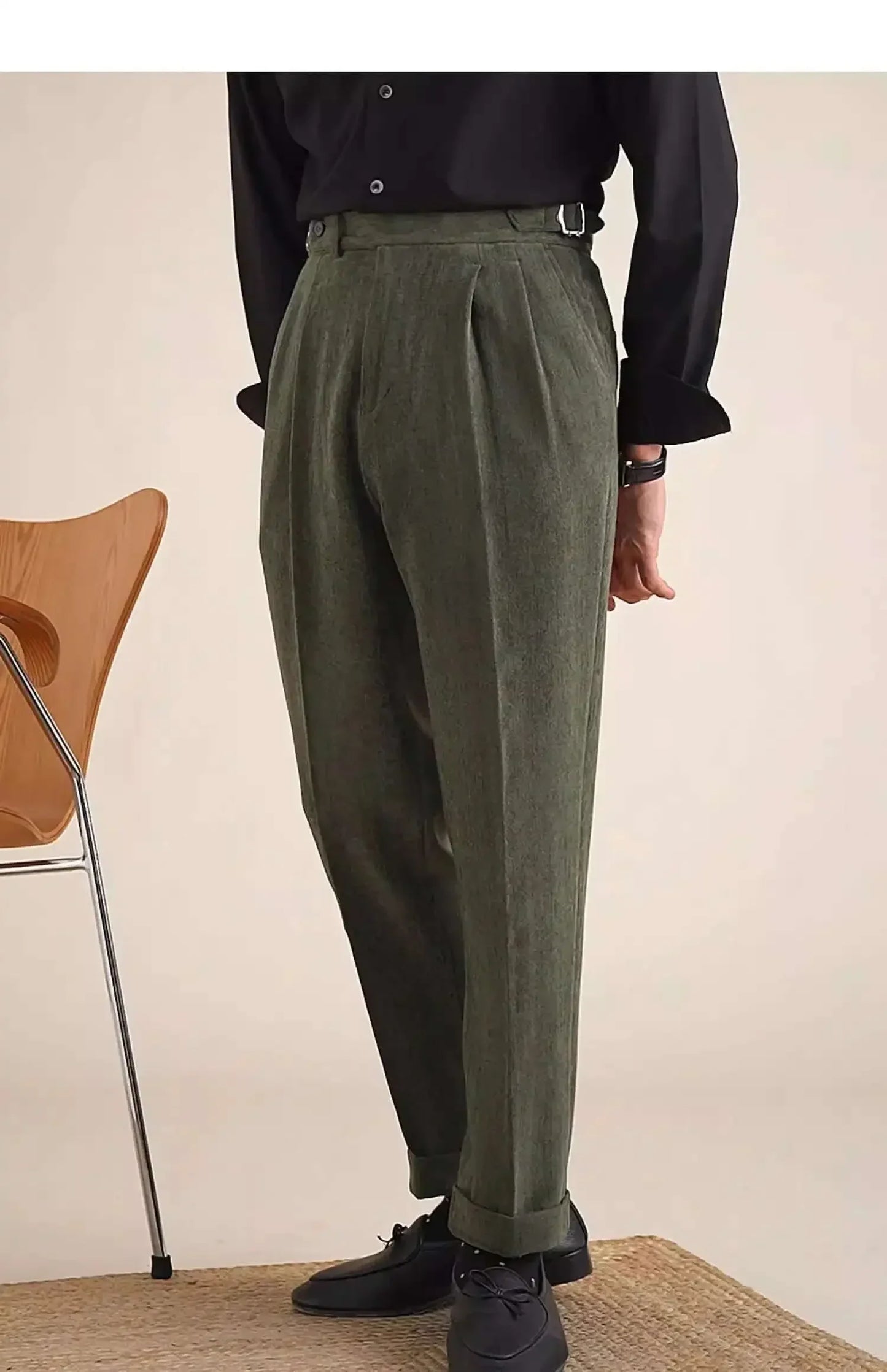 Men Dress Pant Fall Straight Tube Casual Pant Social Trousers Office Double Pleated High Waisted Trousers Men Formal Pant