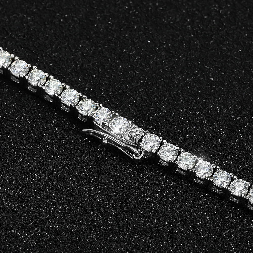 2-6.5mm Real D Color Moissanite Tennis Necklace for Women Men Sparkling Lab Diamond S925 Silver Neck Chain with GRA Jewelry Gift