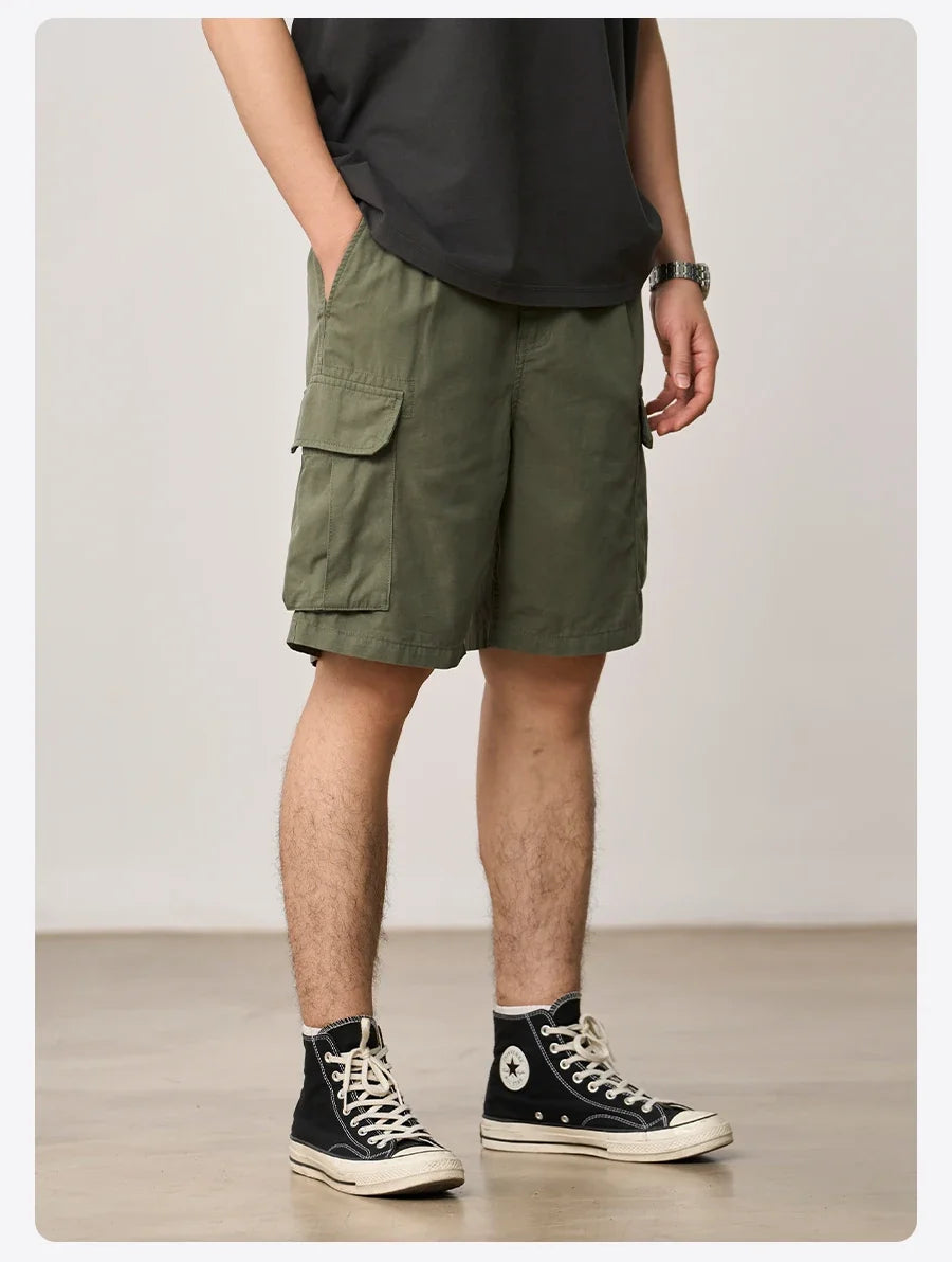 2026 Summer New Oversize 215gsm Tencel Lyocell Blend Fabric Cargo Shorts Men Fashion Outdoor Wear