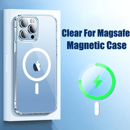 جراب شفاف مغناطيسي Magsafe للشحن اللاسلكي مع رسوم متحركة لهاتف iPhone 17 Air 16 15 14 13 12 11 Plus Mini Pro Max غطاء مع صندوق