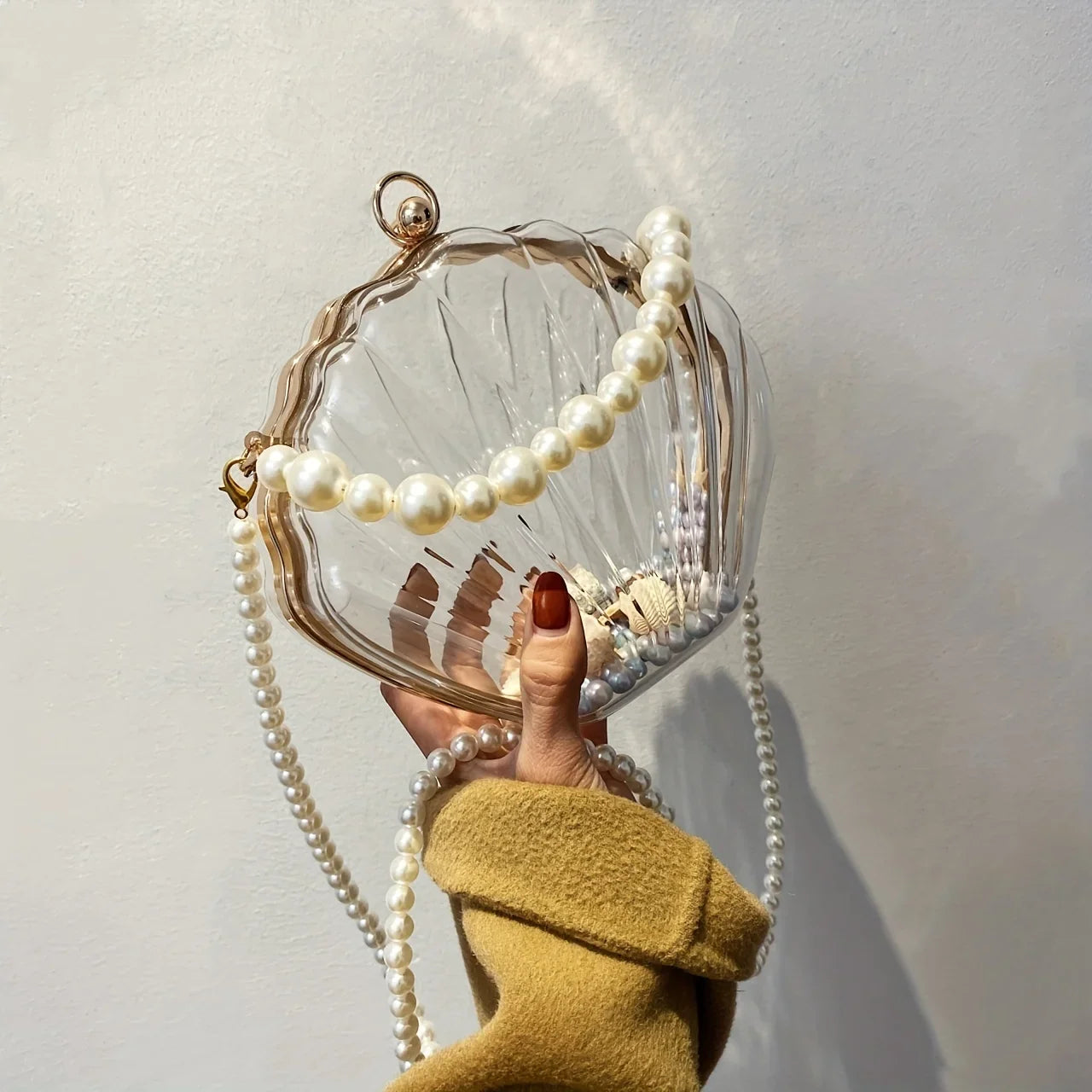 Clear Acrylic Shell Shaped Bag, Trendy Chain Crossbody Bag, Women's Niche Design Novelty Purse