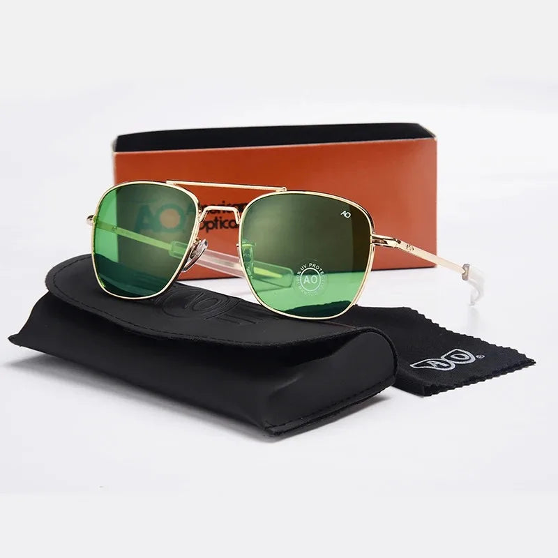 Pilot Sunglasses Men AO Brand Designer American Army Military Optical Glass Lens Sun Glasses Male