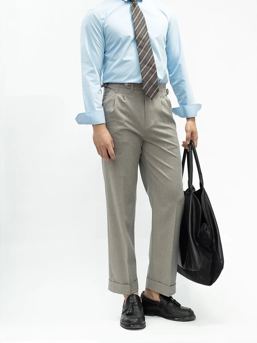 Spring New Warm Winter Worsted Fabrics High Density Stretch Paris Button Casual Pants Men's Nine-minute Pants Straight