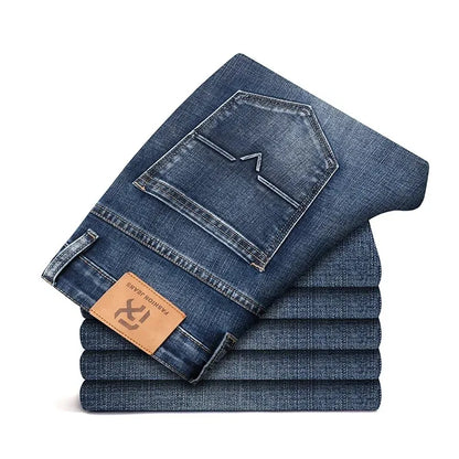 2026 Regular Fit Jeans Classic Style  Spring Summer New Men's Light Blue Stretch Denim Fabric Pants Male Brand