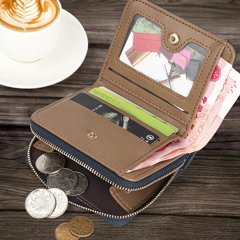 New European American Business Men's Patchwork Bifold Wallet Minimalist Foldable Zipper Slim Dollar Coin Purse