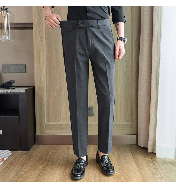 Men Suit Pants 2026 Spring Elastic Waist Solid Slim Fit Dress Pants Office Business Casual Trousers High Quality Men's Clothing