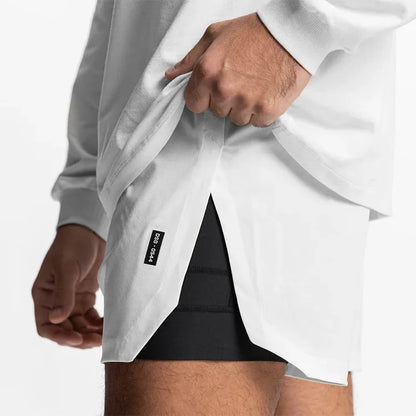 Mens Gym 2 in 1 Jogger Sport Short Pants Man Quick Dry Running Workout Basketball Shorts Male Gym Fitness Sweatpant Bottoms
