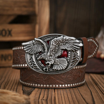 Men - Women - Western Denim - PU Leather - Belt - Vintage Jeans with Needle Buckle Brown Belt