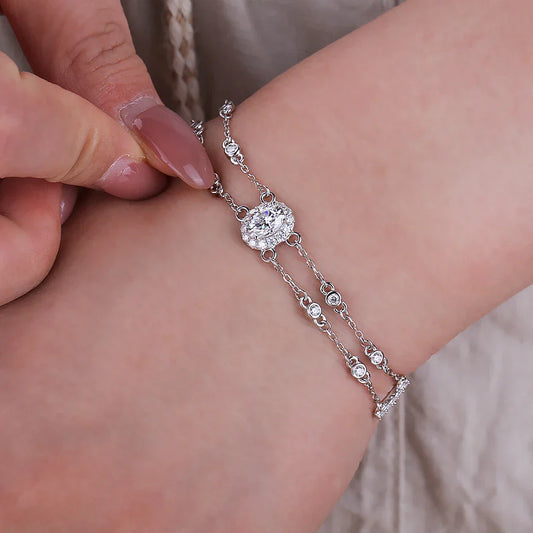 Bracelet de charme en moissanite ovale de 1 carat avec chaîne de poignet en argent S925 à bulles rondes pour femmes, cadeau de bijoux de luxe