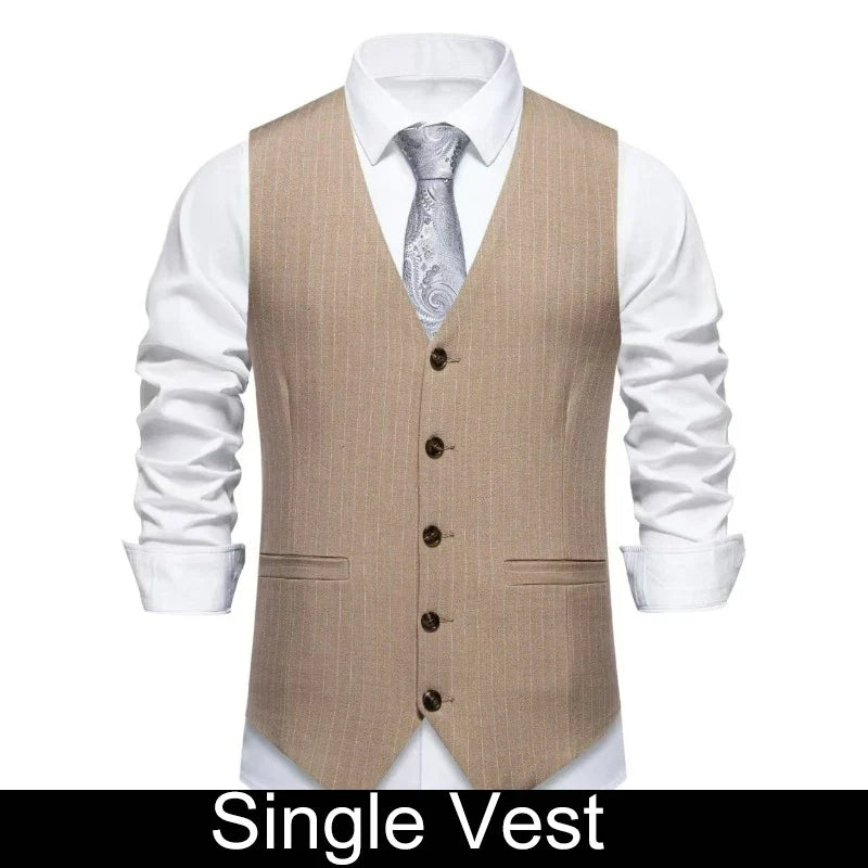 Men Suit Vest British Style Striped Business Casual Man Waistcoat Slim V-neck Single-breasted Versatile Male Vest
