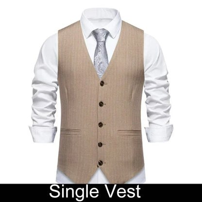 Men Suit Vest British Style Striped Business Casual Man Waistcoat Slim V-neck Single-breasted Versatile Male Vest