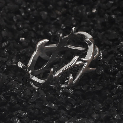 925 Sterling Silver Gothic Thorn Couple Rings for Women Men Punk Retro Cool Spiky Finger Ring Adjustable Hip-hop Y2k Jewelry