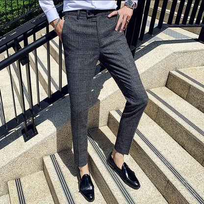 Coffee Brown Men Striped Plaid 3-Piece, Dark Blue Wedding Party Slim Fit Blazers Jacket and Vest with Pants, Asian Size M-5XL