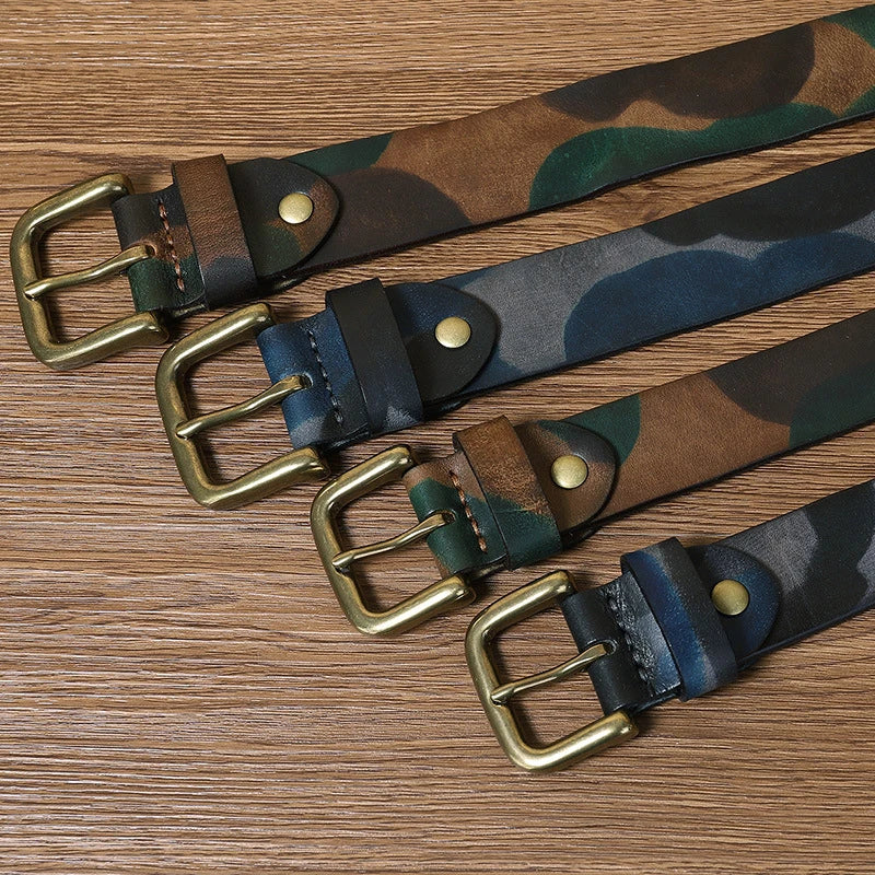 3.3CM 3.8CM Camouflage Tactical Belt Solid Brass Buckle Sports Strap Cowskin Real Genuine Leather Belt Military Belt