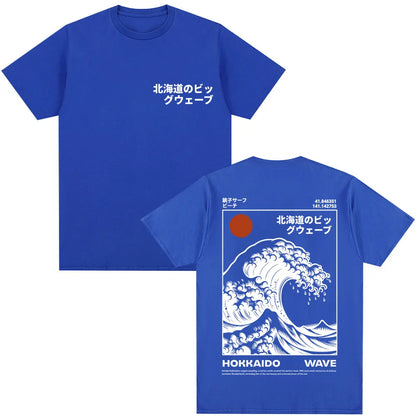 Japanese Style Hokkaido Wave Graphic T-shirts Men Women Harajuku Fashion Vintage T Shirts Oversized Cotton Popular T-Shirt Gifts