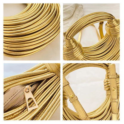 Ladies2025New Luxury Designer Handbags Hand-woven Noodle Bag Knot Bag silver Dinner Bag