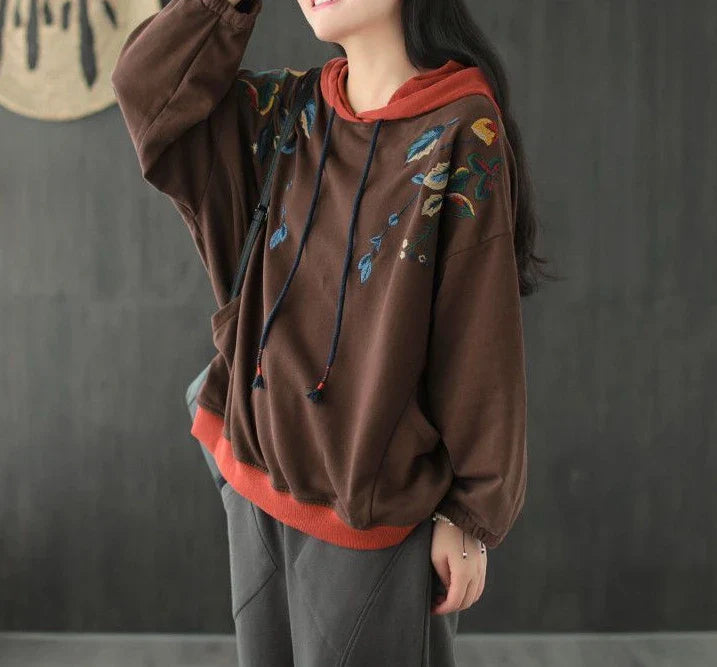 Brown Hoodies Embroidered Female Clothes Hooded Red Sweatshirts for Women Loose Green Baggy Tops Aesthetic Thick Goth Trend Emo