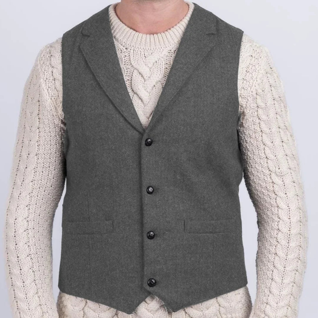 Men Vest Navy Blue Herringbone With Lapel Single Button Waistcoat For Wedding Party Business Office Work Daily Men Suit Vest