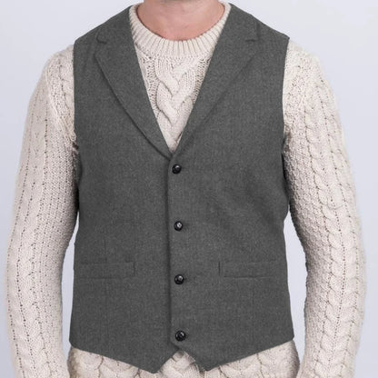 Men Vest Navy Blue Herringbone With Lapel Single Button Waistcoat For Wedding Party Business Office Work Daily Men Suit Vest