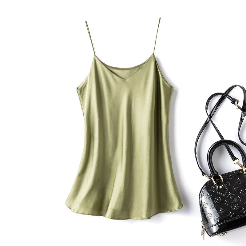 Double-Layer Silk Camisole for Women, Mulberry Silk Bandeau, Sexy V-neck Tanks and Camis, Summer Vest, 2025