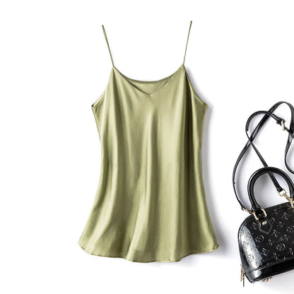 Double-Layer Silk Camisole for Women, Mulberry Silk Bandeau, Sexy V-neck Tanks and Camis, Summer Vest, 2025