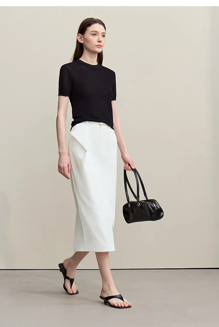 Women's Skirt 2026 Summer New Office Slit H-Line Midi Straight Casual Skirt Asymmetric Pleated Ladies Clothes 12642058
