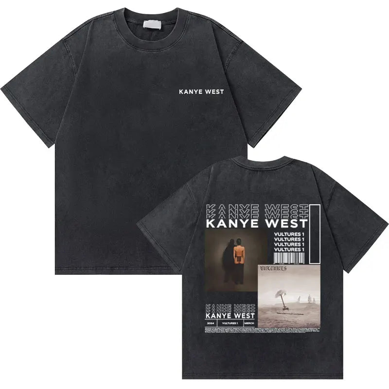 Washed Vintage Rapper Kanye West Graduation Bear Graphic T Shirt Men Pure Cotton T-shirt Men's Hip Hop Fashion Oversized Tshirt