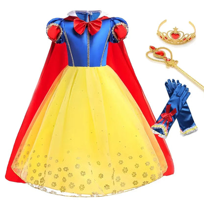Deluxe Snow White Gown Set with Accessories Princess Costume Fairy Cosplay for Girls Kids Toddler Carnival Party Vestido