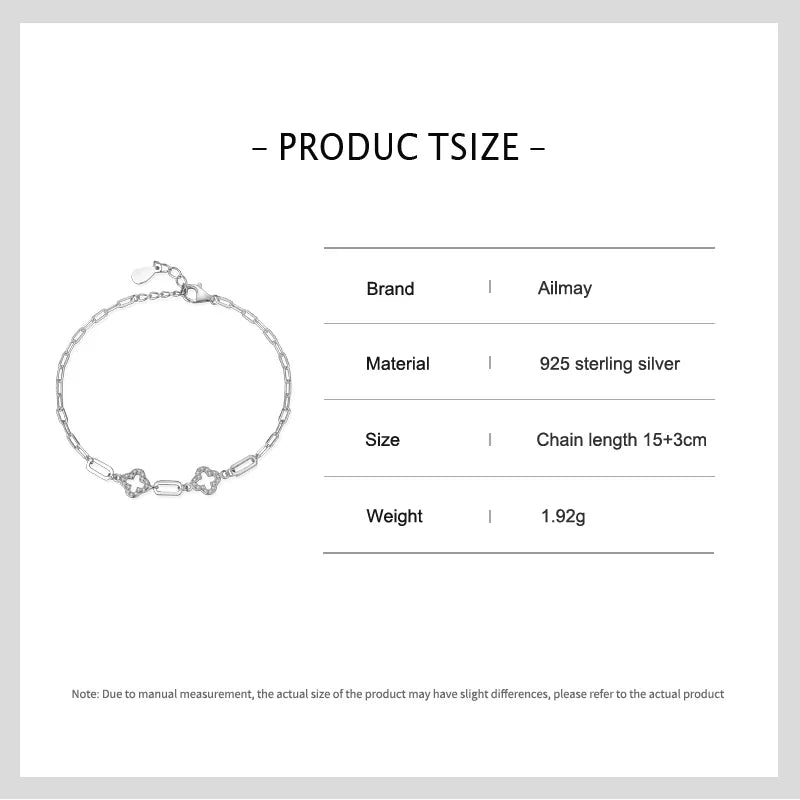 Real 925 Sterling Silver Charm Lucky Grass Cubic Zirconia Adjustable Bracelet For Women Classic Wedding Statement Jewelry