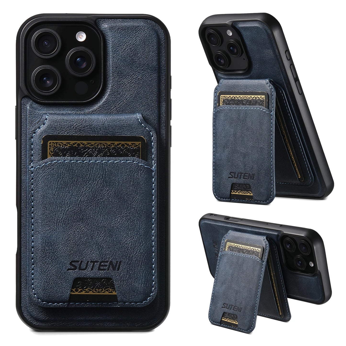 Wireless Charging Magnet PU Leather Phone Case Card Holder Stand For iPhone 17 Pro Max 16 Plus 15 Pro 13 12